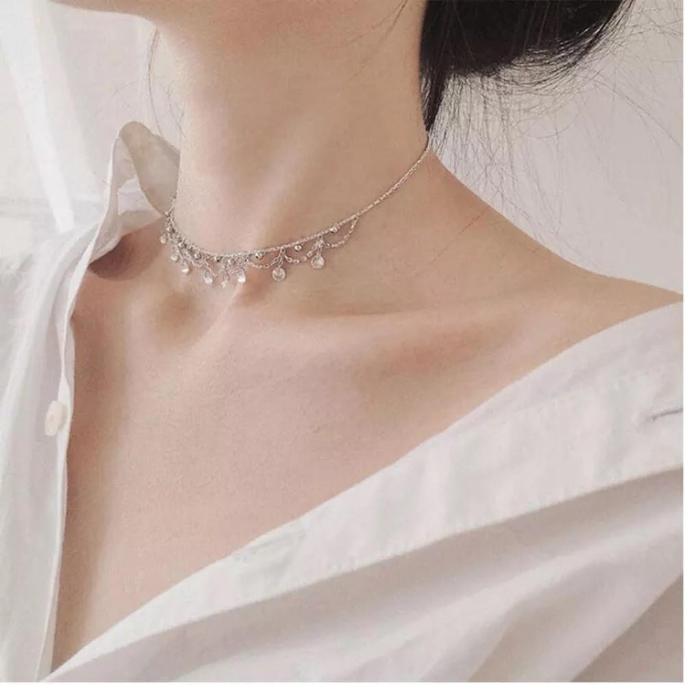 NEW Silver Waterdrop Zircon Choker Necklace - Picture 3 of 7